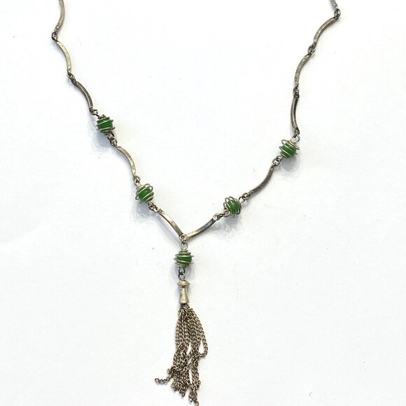 Artesian Silver color necklace with green beads - Picture 1 of 2